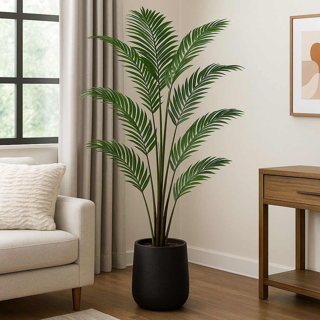 Artificial Areca Palm Plant in Black Textured Pot – 5ft Tall Faux ...
