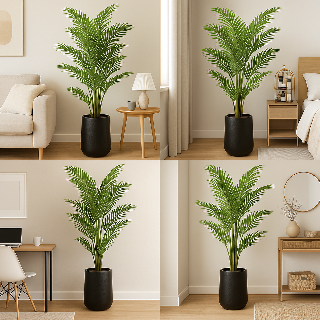 Artificial Areca Palm Plant in Black Textured Pot – 5ft Tall Faux ...