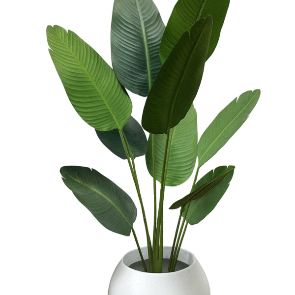 Artificial Tropical Banana Leaf Plant in White Round Pot – Indoor Home & Office Decor