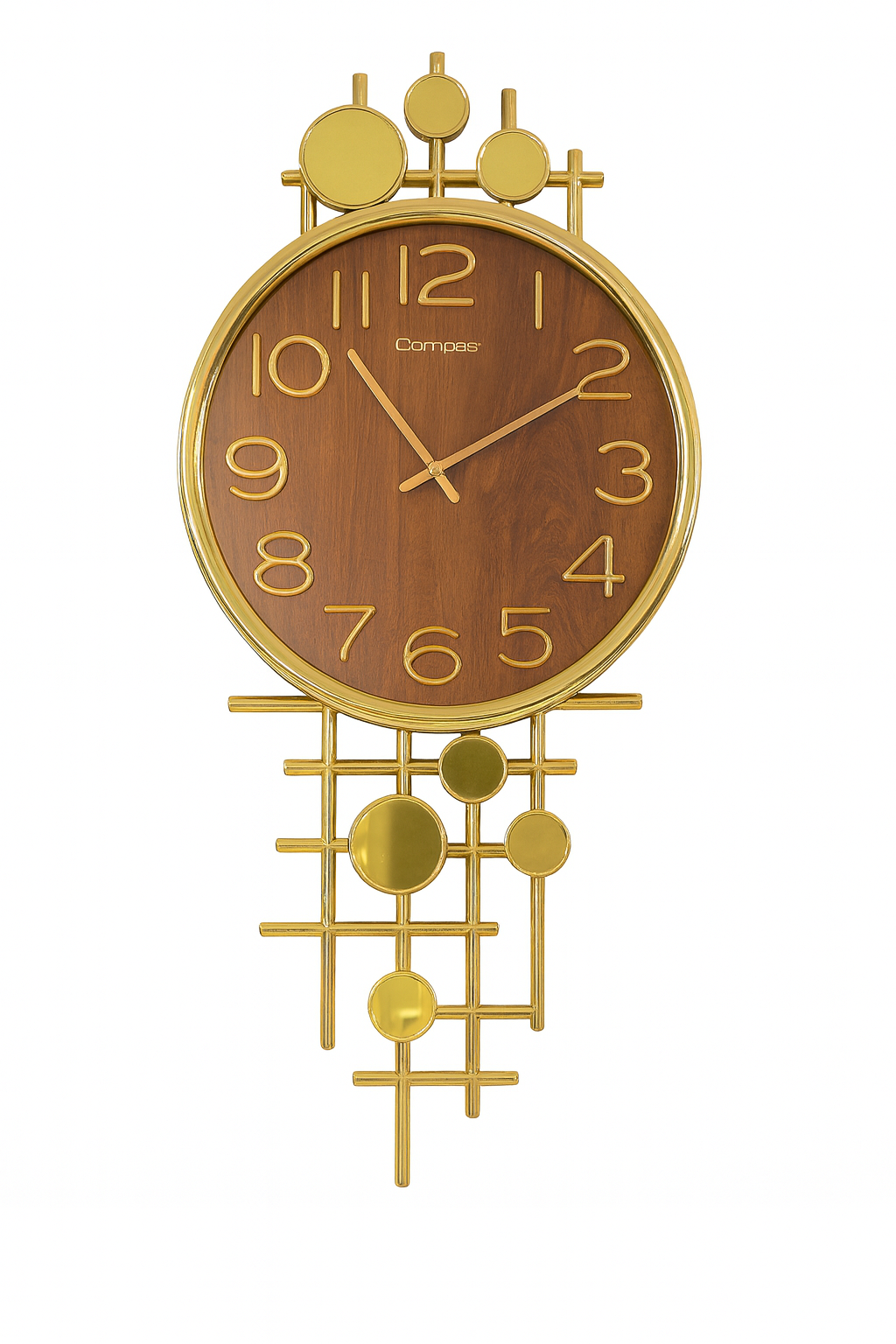 Compas Luxury Golden Grid Wall Clock – Modern Wood & Metal Design ...