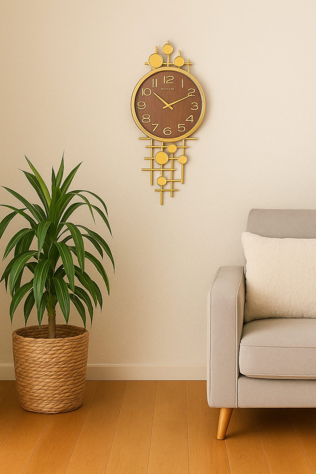 Compas Luxury Golden Grid Wall Clock – Modern Wood & Metal Design(2) Compas Luxury Golden Grid Wall Clock – Modern Wood & Metal Design - Image 2