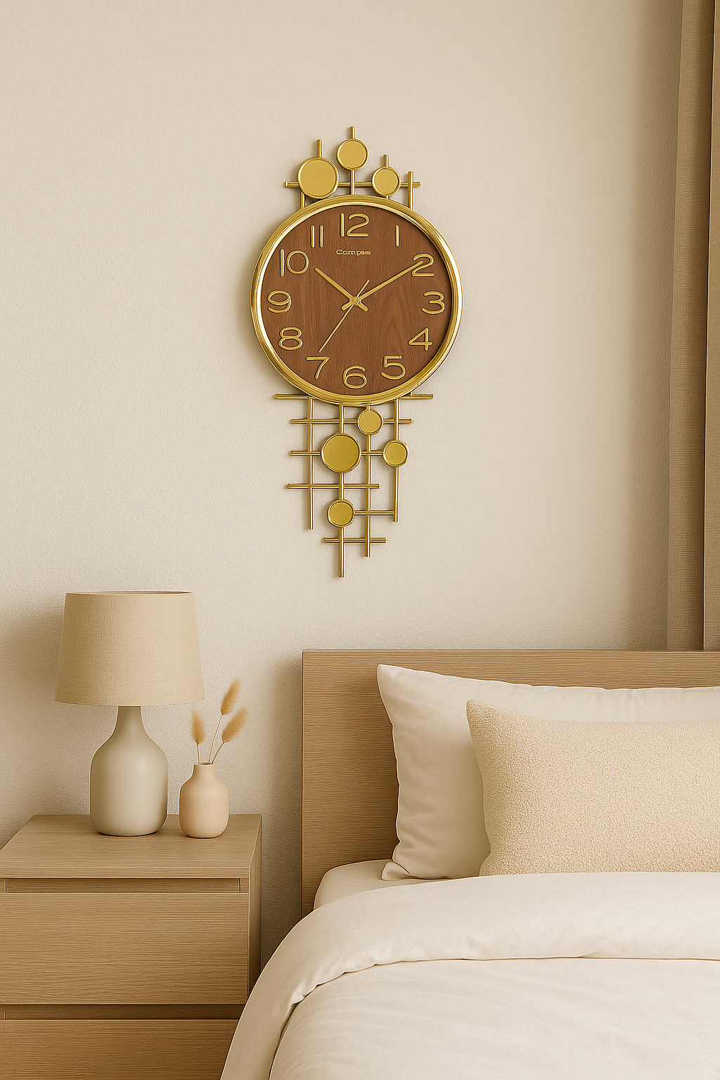 Compas Luxury Golden Grid Wall Clock – Modern Wood & Metal Design(3) Compas Luxury Golden Grid Wall Clock – Modern Wood & Metal Design - Image 3