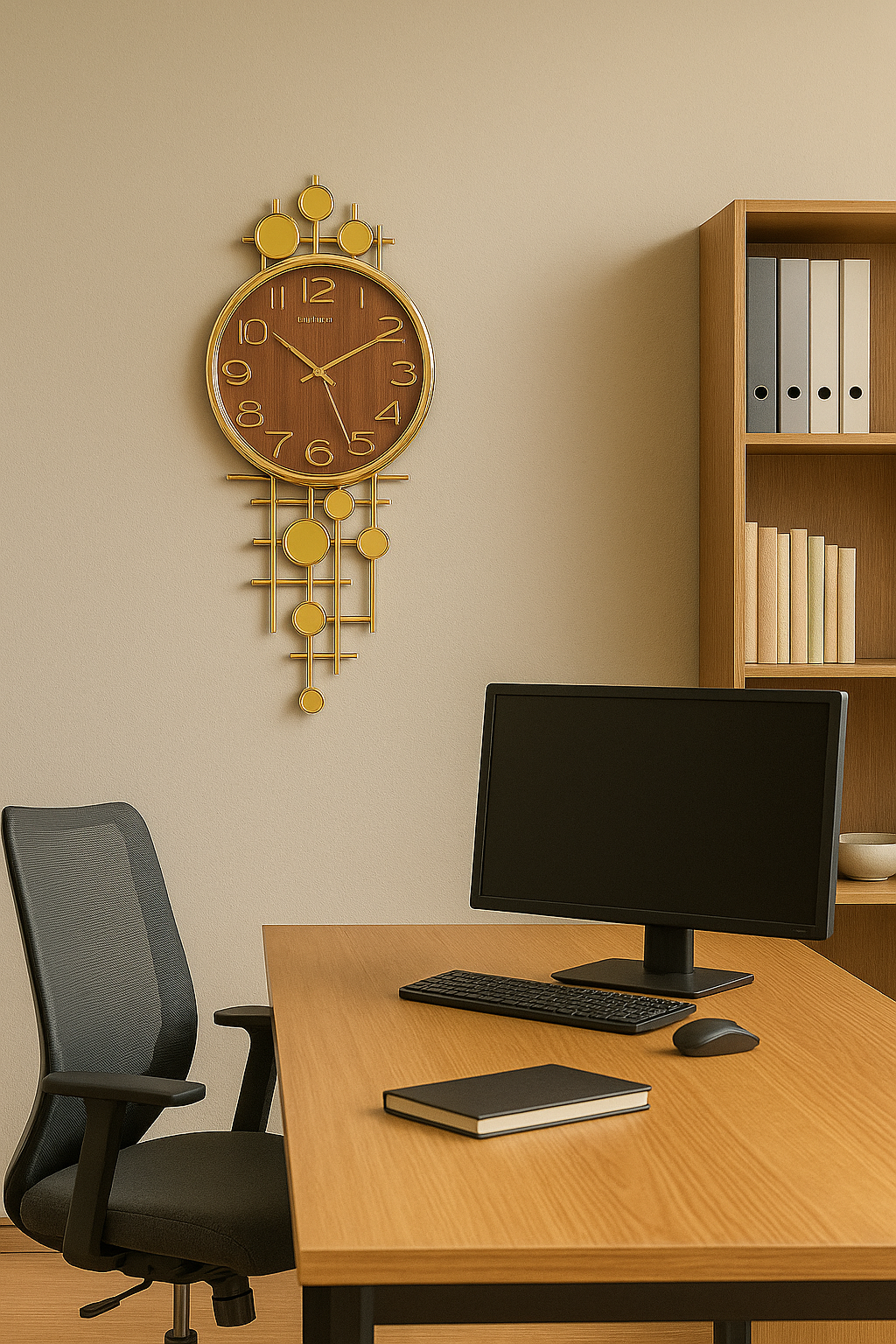 Compas Luxury Golden Grid Wall Clock – Modern Wood & Metal Design(4) Compas Luxury Golden Grid Wall Clock – Modern Wood & Metal Design - Image 4