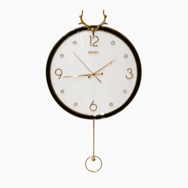 Elegant Antler-Inspired Wall Clock with Pendulum – Modern Gold & White Design