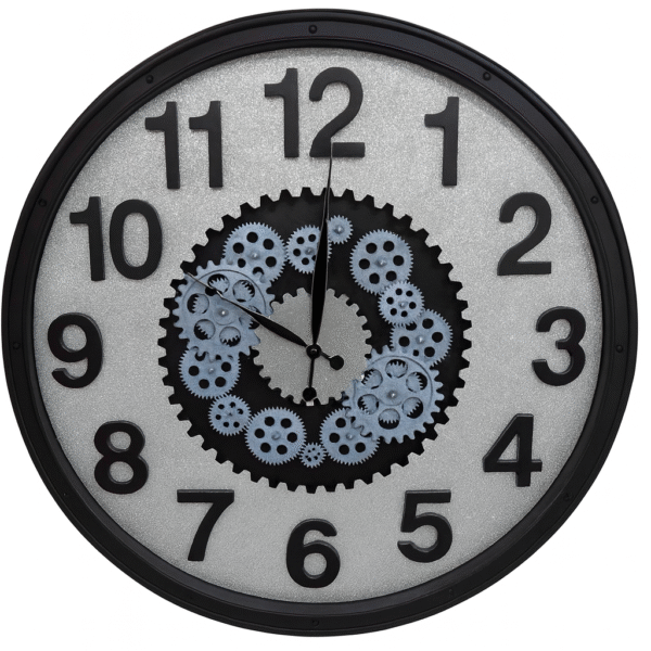 GearGlow Modern Wall Clock – Silver Glitter with Steampunk Gear Design