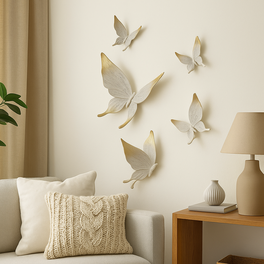 Luxury 3D Butterfly Wall Hanging Set – Golden & White Decorative Art(2) Luxury 3D Butterfly Wall Hanging Set – Golden & White Decorative Art - Image 2