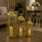Luxury Gold Decorative Lantern Set (3 Pieces) – Modern Glass & Metal Candle Holders - Image 2