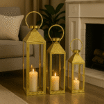 Luxury Gold Decorative Lantern Set (3 Pieces) – Modern Glass & Metal Candle Holders - Image 3