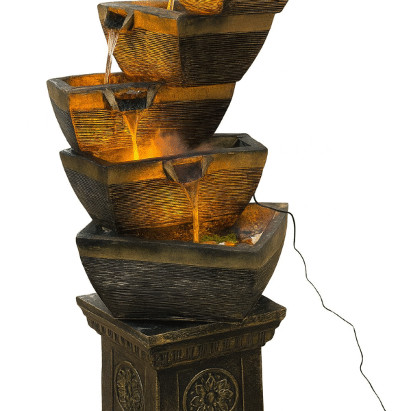 Luxury Tiered Cascade Water Fountain with LED Lights – Antique Pedestal Design