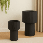 Modern Black Ribbed Tall Planter – Elegant Indoor & Outdoor Plant Pot
