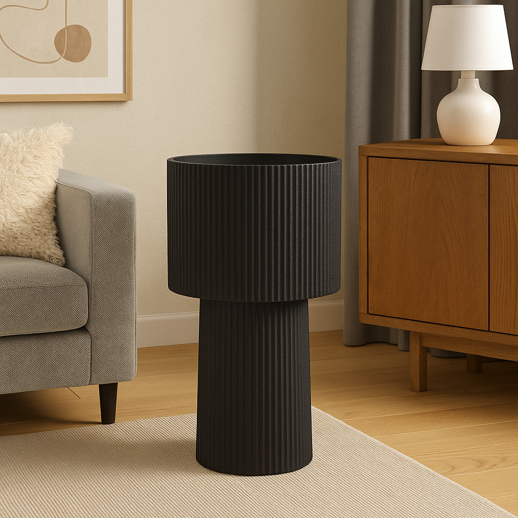 Modern Black Ribbed Tall Planter – Elegant Indoor & Outdoor Plant Pot(3) Modern Black Ribbed Tall Planter – Elegant Indoor & Outdoor Plant Pot - Image 2