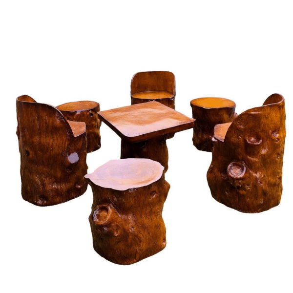 Rustic Log Style Wooden Table & Chair Set – Nature-Inspired Furniture