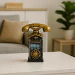 Vintage Golden Telephone Figurine – Decorative Fiber Table Ornament - Image 2
