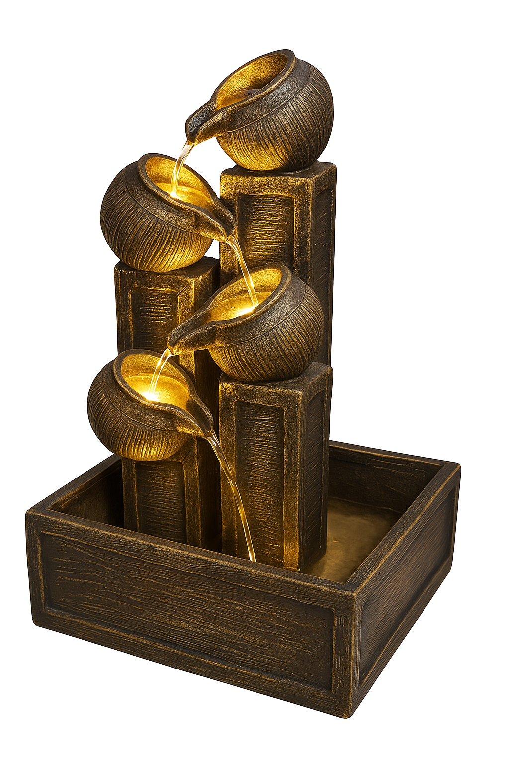 Golden Elegance Cascading Pots Indoor Water Fountain with LED Lights(4) Golden Elegance Cascading Pots Indoor Water Fountain with LED Lights - Image 4