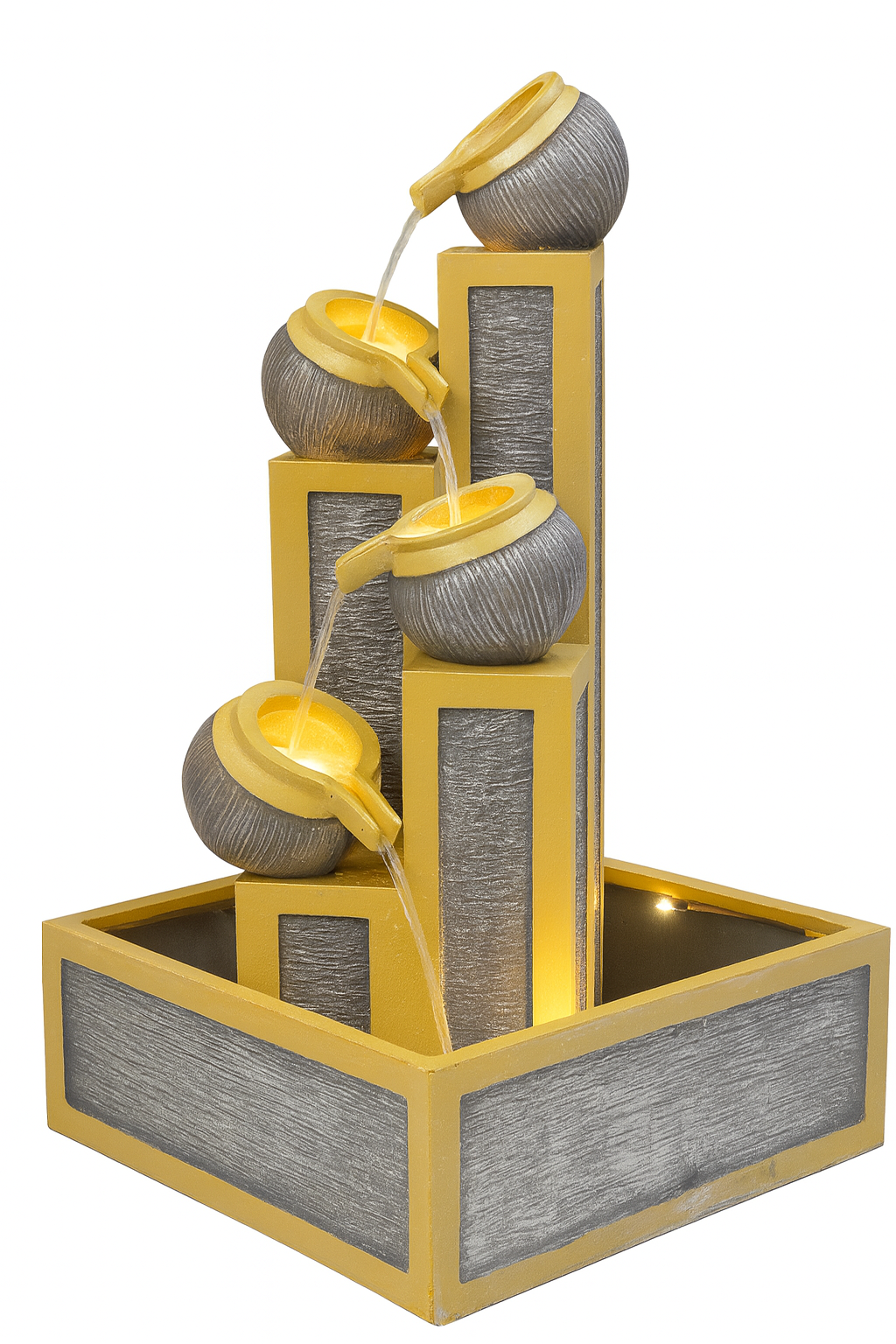 Golden Elegance Cascading Pots Indoor Water Fountain with LED Lights(5) Golden Elegance Cascading Pots Indoor Water Fountain with LED Lights - Image 3
