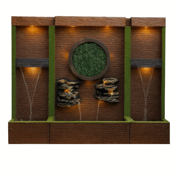 Modern LED Floor Fountain with Stone & Greenery Design