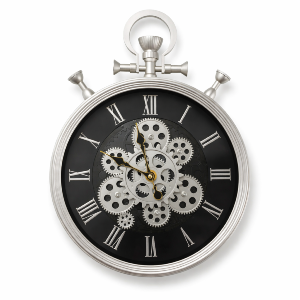 Silver Gear Wall Clock – Premium Roman Numeral Mechanical Wall Clock