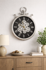 Silver Gear Wall Clock – Premium Roman Numeral Mechanical Wall Clock - Image 3
