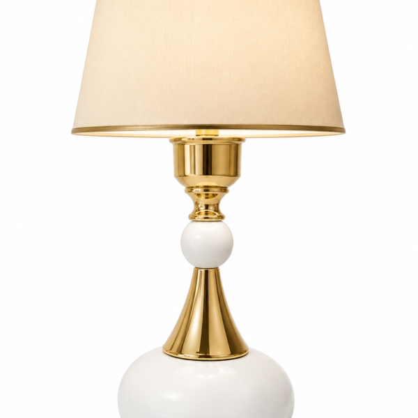 Luxury Gold & White Table Lamp with Fabric Shade – Modern Bedside & Living Room Lamp