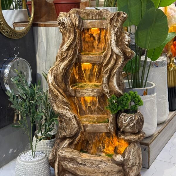 Premium 4-Tier Rocky Waterfall Fountain with LED Lights
