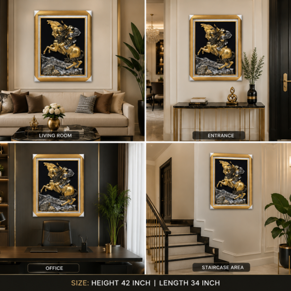 Royal Horse Rider 3D Wall Art Frame – Gold & Silver | Napoleon Horse Rider 3D Wall Frame .
