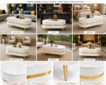 Luxury Fluted White & Gold Round Coffee Table Set - Image 2