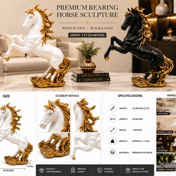 Premium Rearing Stallion Horse Sculpture– 2 FT