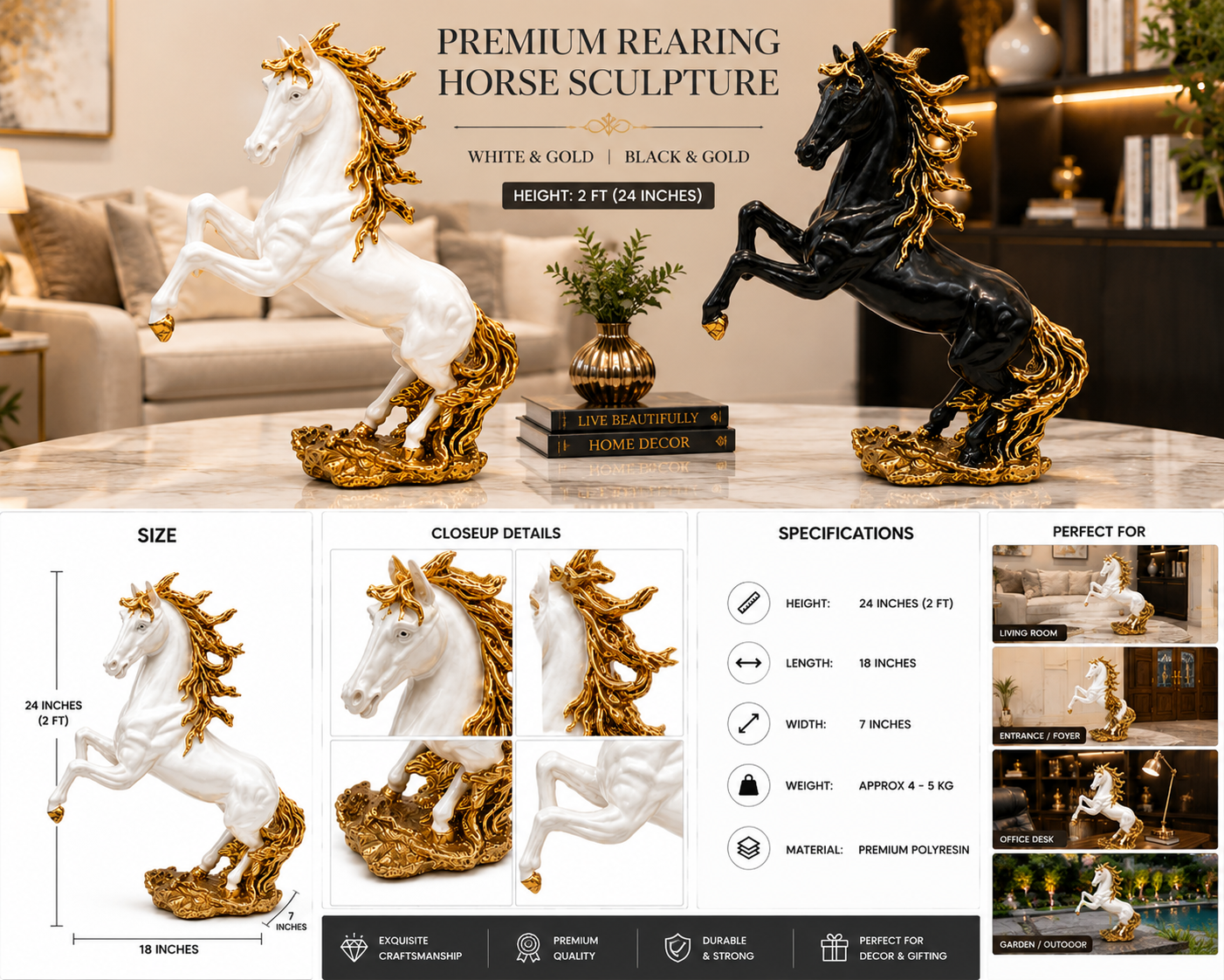 23978544-7281-4e3c-8732-418844fe2f1b Premium Rearing Stallion Horse Sculpture– 2 FT - Image 1