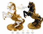 Royal Rearing Horse Sculpture – Black & White with Gold | 17 Inch