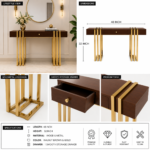 Modern Walnut & Gold Geometric Console Table – 48 × 32 Inch. - Image 3