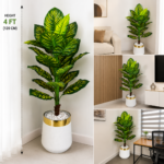 4ft Artificial Dieffenbachia Plant Realistic Variegated Indoor Floor Plant with Pot - Image 2