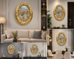 Premium 3D Kaaba Sharif & Masjid Al-Haram Oval Wall Art – Gold & Silver – 30 × 41 Inch - Image 2