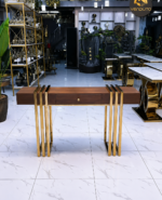 Modern Walnut & Gold Geometric Console Table – 48 × 32 Inch.
