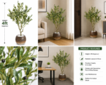 4ft Artificial Olive Tree Plant Realistic Faux Olive Tree with Decorative Pot for Home & Office - Image 3