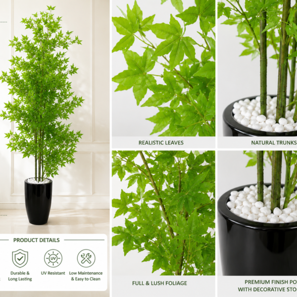 8FT Premium Artificial Maple Tree with Black Planter | Neem Plant