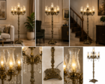 Luxury Victorian Floor Chandelier with Crystal Drops | Antique Gold Multi-Light Standing Candelabra Lamp - Image 2
