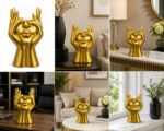 Creative Face & Hands Decorative Organizer | Multi-Purpose Pen, Remote & Makeup Brush Holder – Gold, White & Black - Image 3