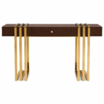 Modern Walnut & Gold Geometric Console Table – 48 × 32 Inch. - Image 5