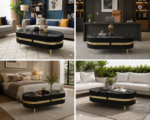 Luxury Black Marble Oval Coffee Table with Gold Accent. - Image 2