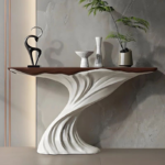 Premium Wave Sculpted Fiber Console Table – 48 Inch Modern Decorative Console