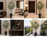 6FT Premium Artificial Olive Tree with Black Pedestal Planter – 72 Inches