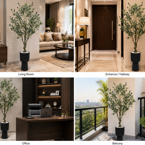 6FT Premium Artificial Olive Tree with Black Pedestal Planter – 72 Inches