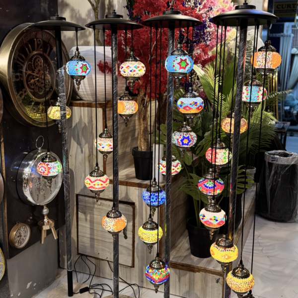Turkish Mosaic Multi-Globe Floor Lamp | Handmade-Style Colorful Hanging Glass Lantern for Home Décor