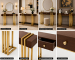 Modern Walnut & Gold Geometric Console Table – 48 × 32 Inch. - Image 4