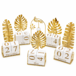 Luxury Golden Leaf Perpetual Desk Calendar – Decorative Metal Block Calendar for Home & Office Décor