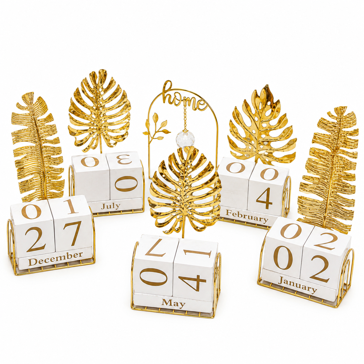 d1fc02c6-d3ee-42dd-bb25-0957d328c453-2 Luxury Golden Leaf Perpetual Desk Calendar – Decorative Metal Block Calendar for Home & Office Décor - Image 1