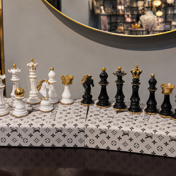 Luxury Black & White Decorative Chess Set with Gold Accents