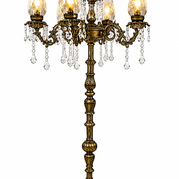 Luxury Victorian Floor Chandelier with Crystal Drops | Antique Gold Multi-Light Standing Candelabra Lamp