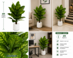 4 Feet Artificial Dieffenbachia Plant with Pot Realistic Large Green Floor Plant for Home & Office Décor