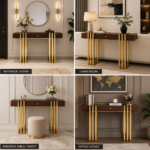 Modern Walnut & Gold Geometric Console Table – 48 × 32 Inch. - Image 2